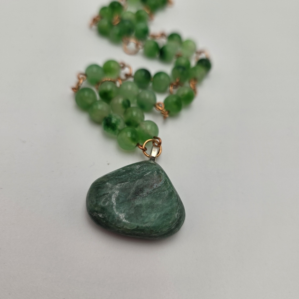 Green Beaded Necklace with Amazonite Stone Pendant – Boho Jewelry - Picture 3 of 5